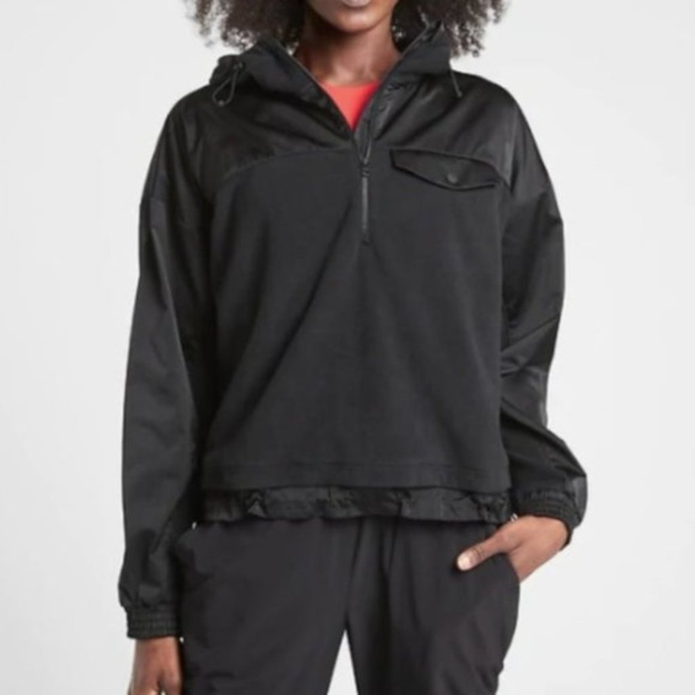 Athleta Zion Micro Fleece 1/2 Zip Pullover Jacket Black